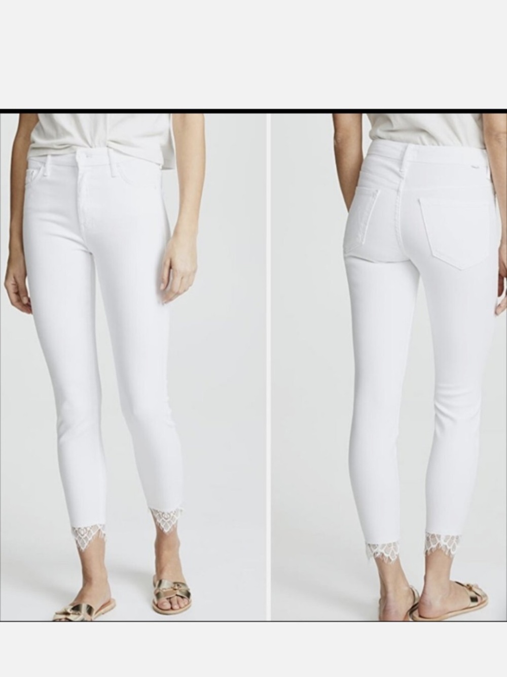 MOTHER Sz 30 Jeans High Waisted Looker Dagger Ankle Fray Glass Slipper White
